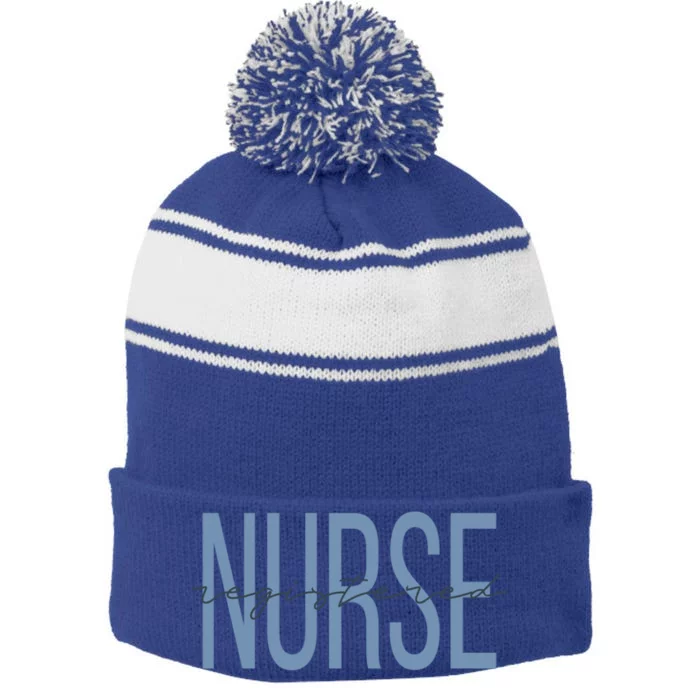 Registered Nurse Rn Emergency Room Nurse Nursing Student Funny Gift Stripe Pom Pom Beanie