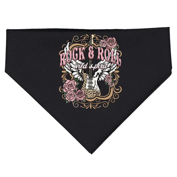 Rock N Roll Wild Spirit Lets Rock Guitar Floral USA-Made Doggie Bandana