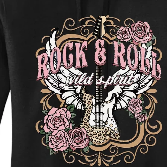 Rock N Roll Wild Spirit Lets Rock Guitar Floral Women's Pullover Hoodie