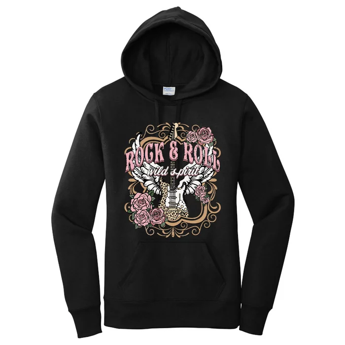 Rock N Roll Wild Spirit Lets Rock Guitar Floral Women's Pullover Hoodie