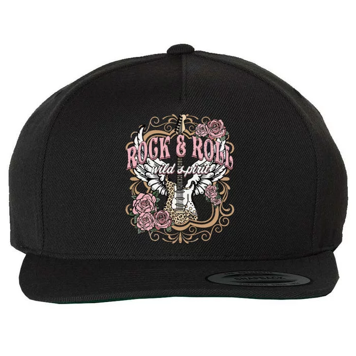 Rock N Roll Wild Spirit Lets Rock Guitar Floral Wool Snapback Cap