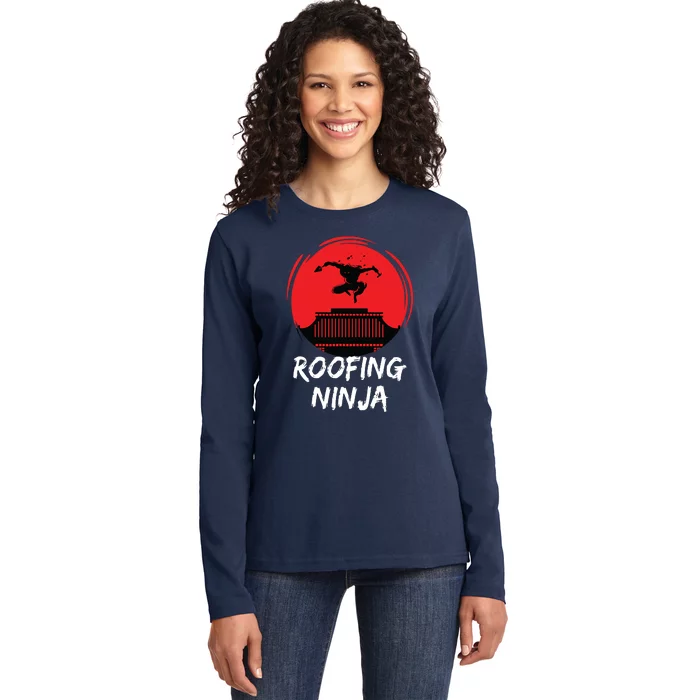 Roofing Ninja Roofer Slating Ladies Long Sleeve Shirt