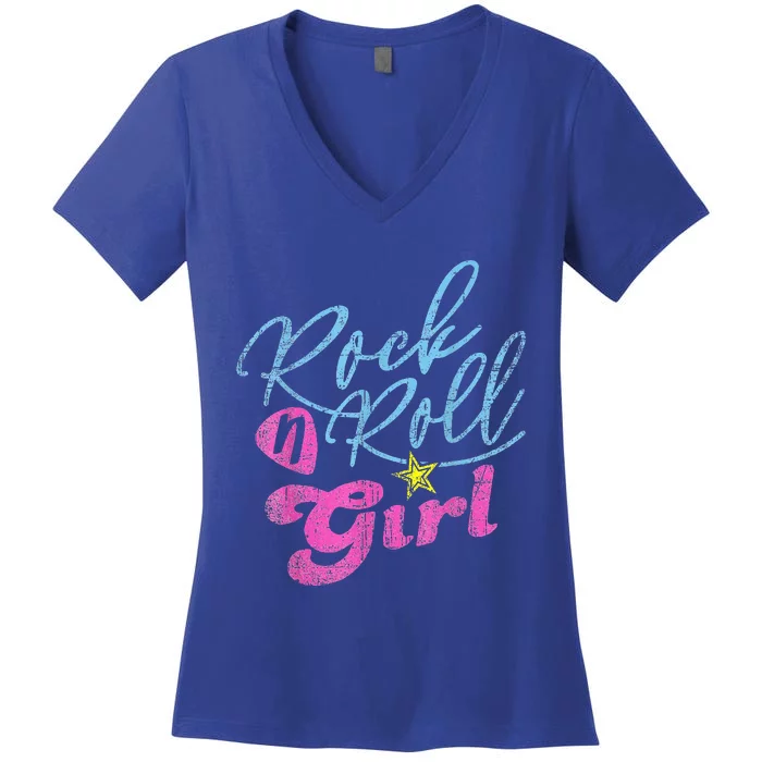 Rock N Roll Girl Purple Darla Women's V-Neck T-Shirt