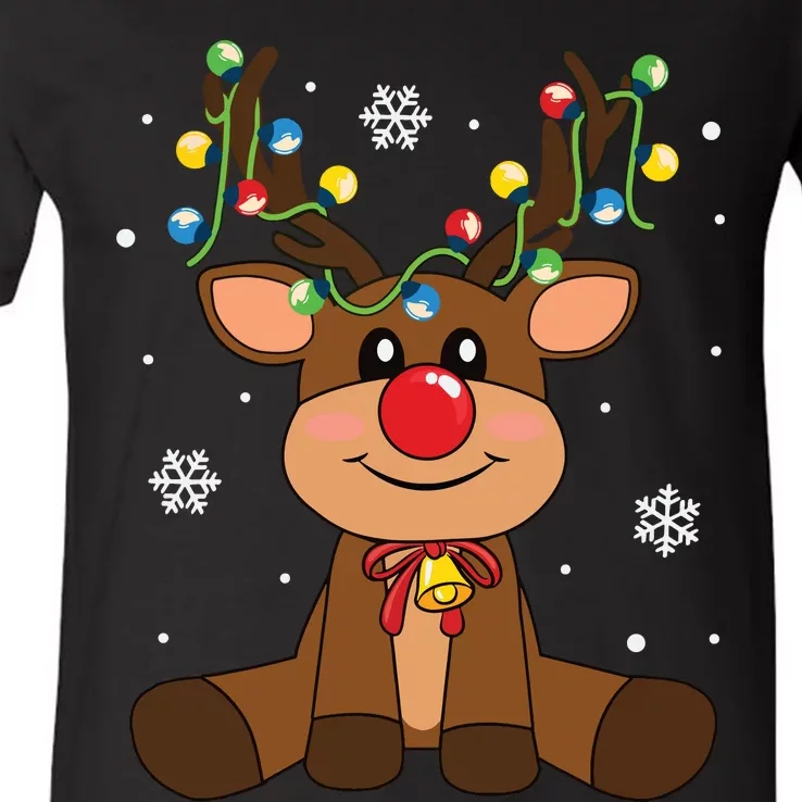 Red Nose Rudolph Reindeer Costumes Christmas Family Matching V-Neck T-Shirt