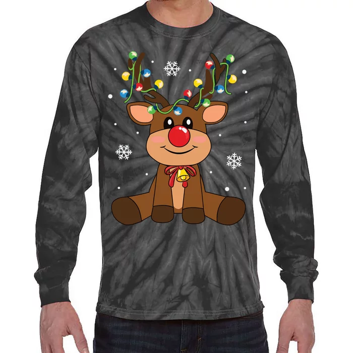 Red Nose Rudolph Reindeer Costumes Christmas Family Matching Tie-Dye Long Sleeve Shirt