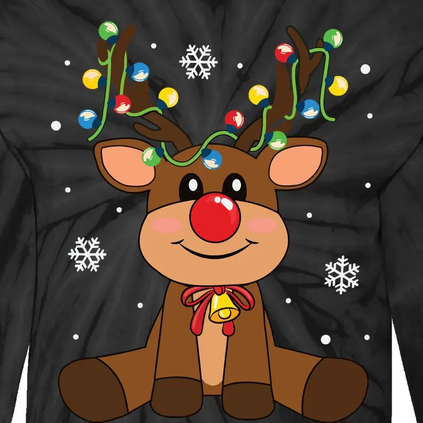 Red Nose Rudolph Reindeer Costumes Christmas Family Matching Tie-Dye Long Sleeve Shirt