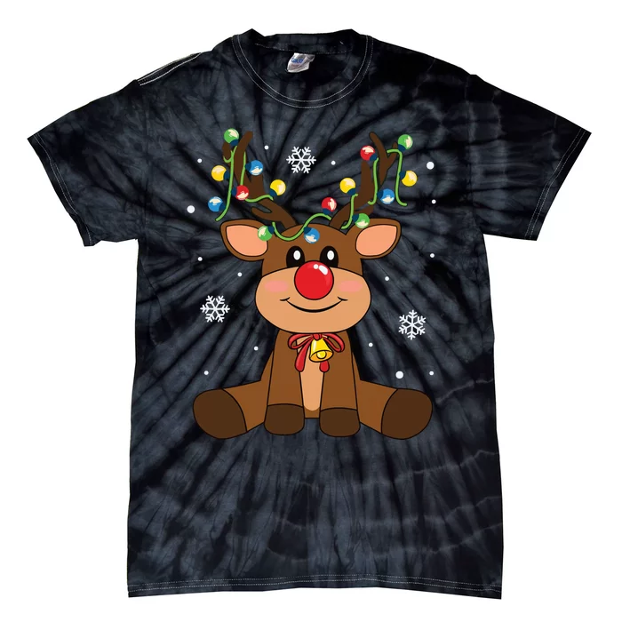 Red Nose Rudolph Reindeer Costumes Christmas Family Matching Tie-Dye T-Shirt