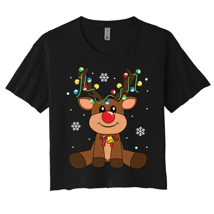 Red Nose Rudolph Reindeer Costumes Christmas Family Matching Women's Crop Top Tee