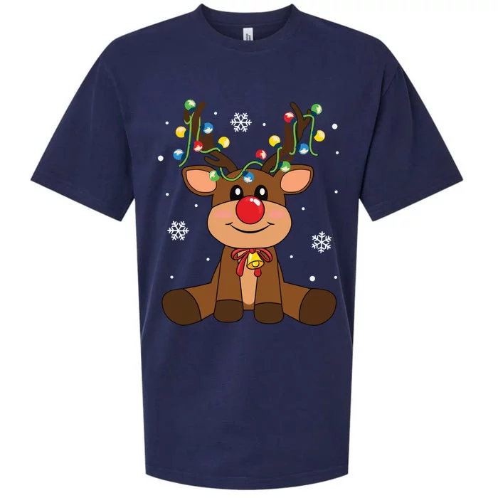 Red Nose Rudolph Reindeer Costumes Christmas Family Matching Sueded Cloud Jersey T-Shirt