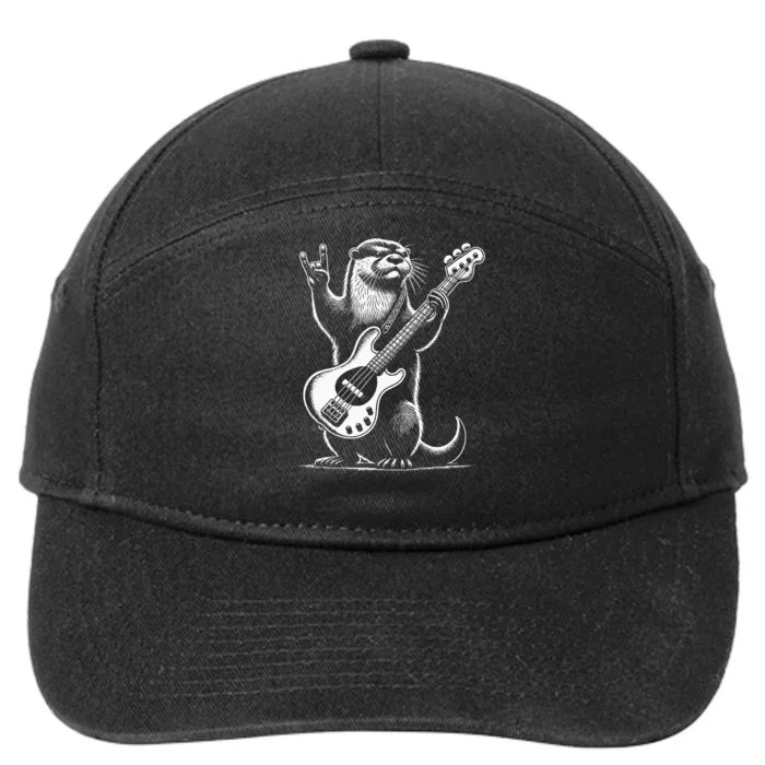 Rock N Roll Otter Playing Guitar Funny Otter 7-Panel Snapback Hat