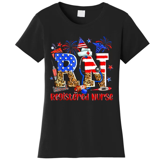 RN Nursing Registered Nurse American Flag 4th Of July Women's T-Shirt