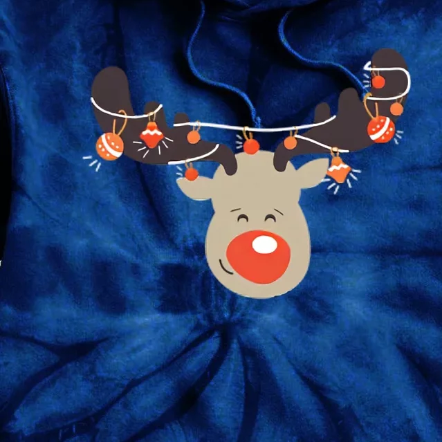 Red Nose Reindeer Christmas Lights Tie Dye Hoodie