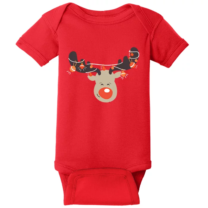 Red Nose Reindeer Christmas Lights Baby Bodysuit