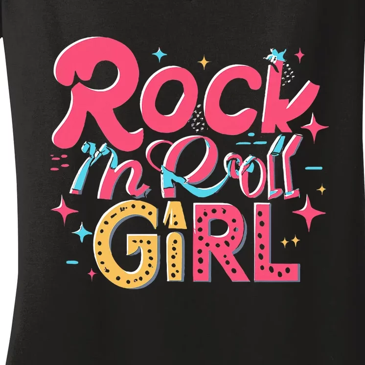 Rock N Roll Girl Purple Darla Women's V-Neck T-Shirt