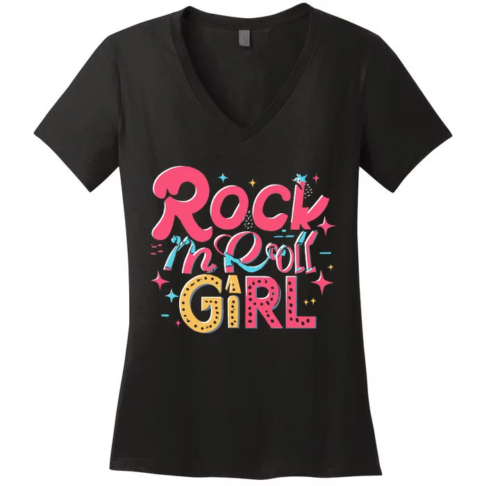 Rock N Roll Girl Purple Darla Women's V-Neck T-Shirt