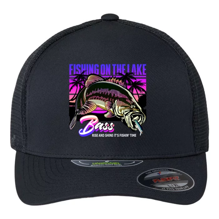 Rise N Shine Its Fishing Time Bass Lake Flexfit Unipanel Trucker Cap