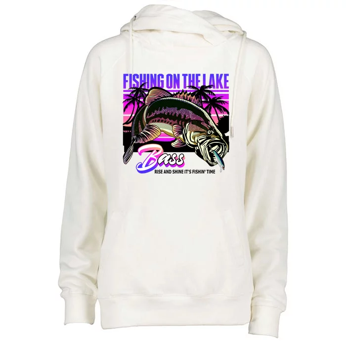 Rise N Shine Its Fishing Time Bass Lake Womens Funnel Neck Pullover Hood