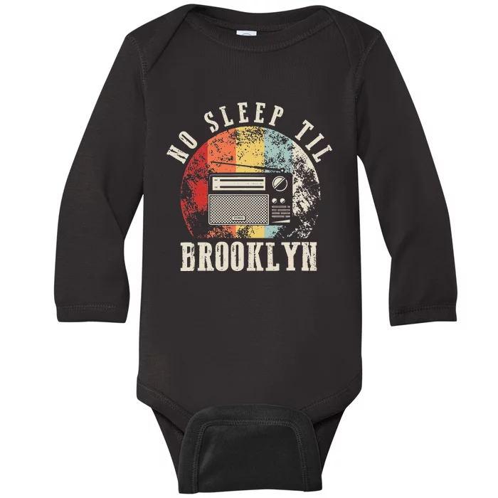 Retro No Sleep Til Brooklyn Old School Portable Stereo Baby Long Sleeve Bodysuit