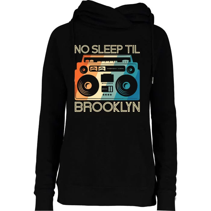 Retro No Sleep Til Brooklyn Old School Portable Stereo Womens Funnel Neck Pullover Hood