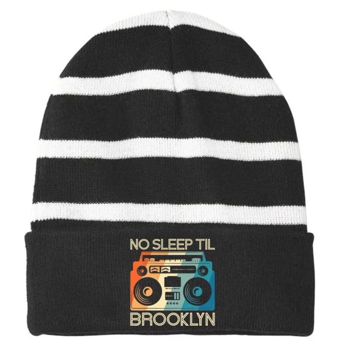 Retro No Sleep Til Brooklyn Old School Portable Stereo Striped Beanie with Solid Band