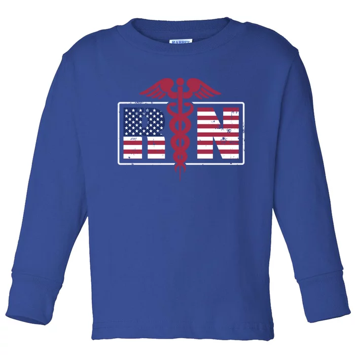 Registered Nurse Symbol American Flag Gift Toddler Long Sleeve Shirt