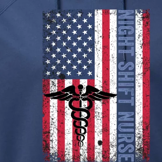 Rn Night Shift Nurse Gift Patriotic American Flag July 4 Gift Performance Fleece Hoodie