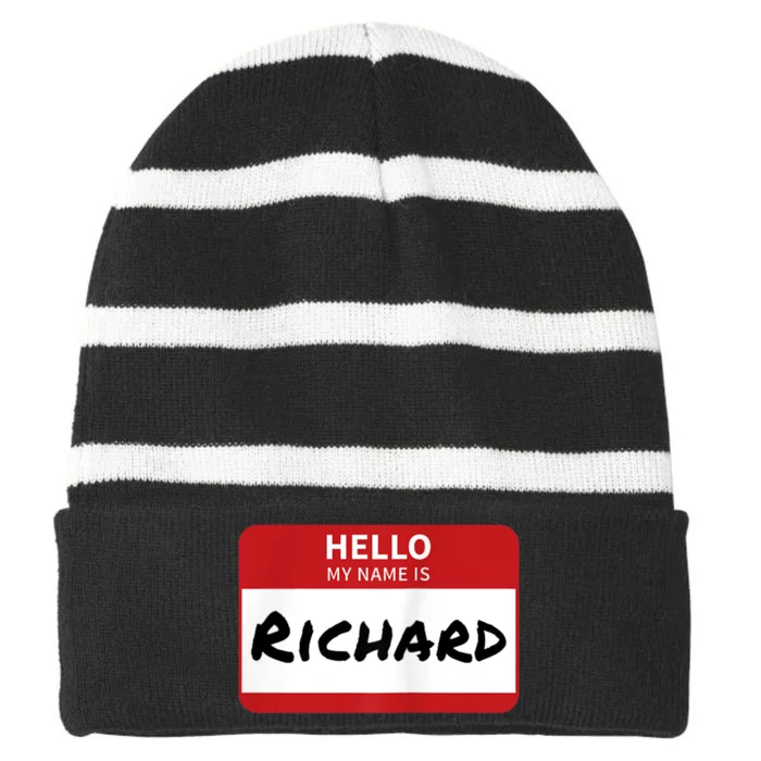 Richard Name Tag Hello My Name Is Richard Striped Beanie with Solid Band