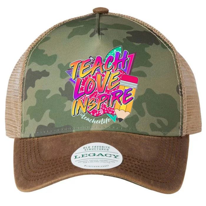 Retro Neon Teach Love Inspire #Teacher Life Legacy Tie Dye Trucker Hat