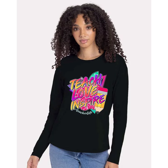 Retro Neon Teach Love Inspire #Teacher Life Womens Cotton Relaxed Long Sleeve T-Shirt