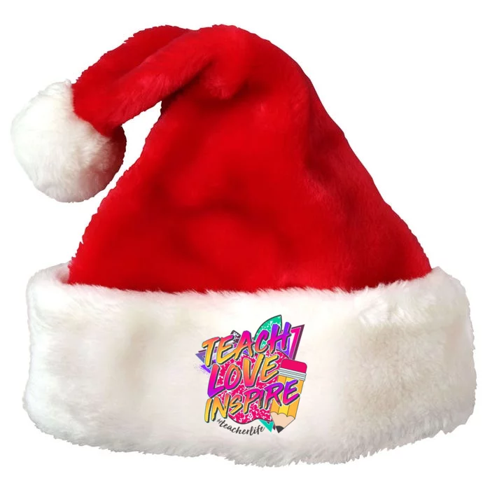 Retro Neon Teach Love Inspire #Teacher Life Premium Christmas Santa Hat