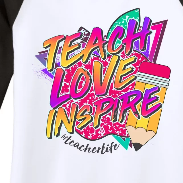 Retro Neon Teach Love Inspire #Teacher Life Women's Tri-Blend 3/4-Sleeve Raglan Shirt