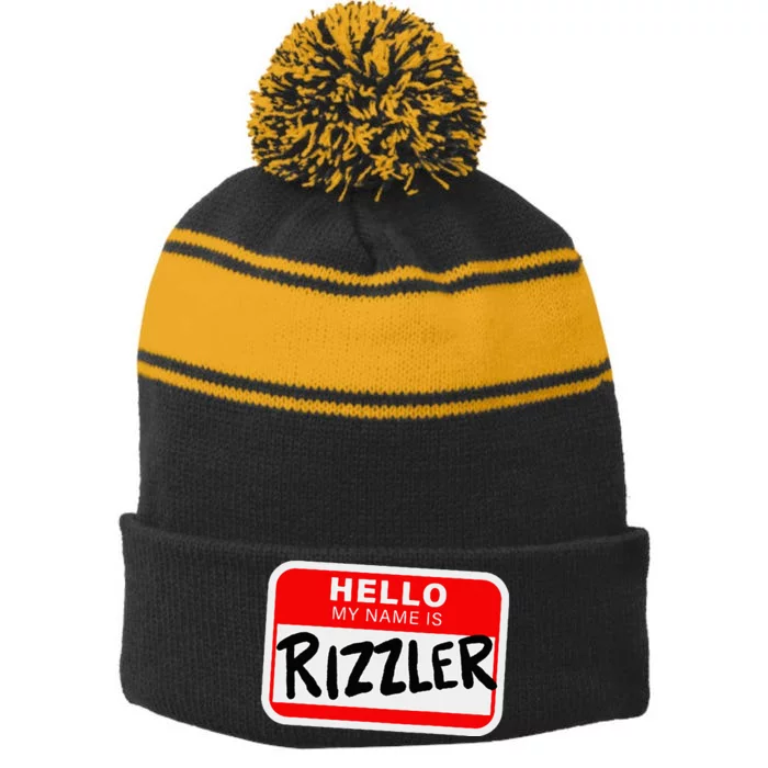 Rizzler Name Tag Rizz Design For Teens And Young Stripe Pom Pom Beanie