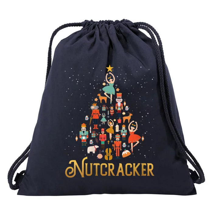 Retro Nutcracker Tree Ballet Dance Family Christmas Pajama Drawstring Bag