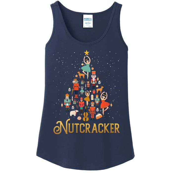 Retro Nutcracker Tree Ballet Dance Family Christmas Pajama Ladies Essential Tank