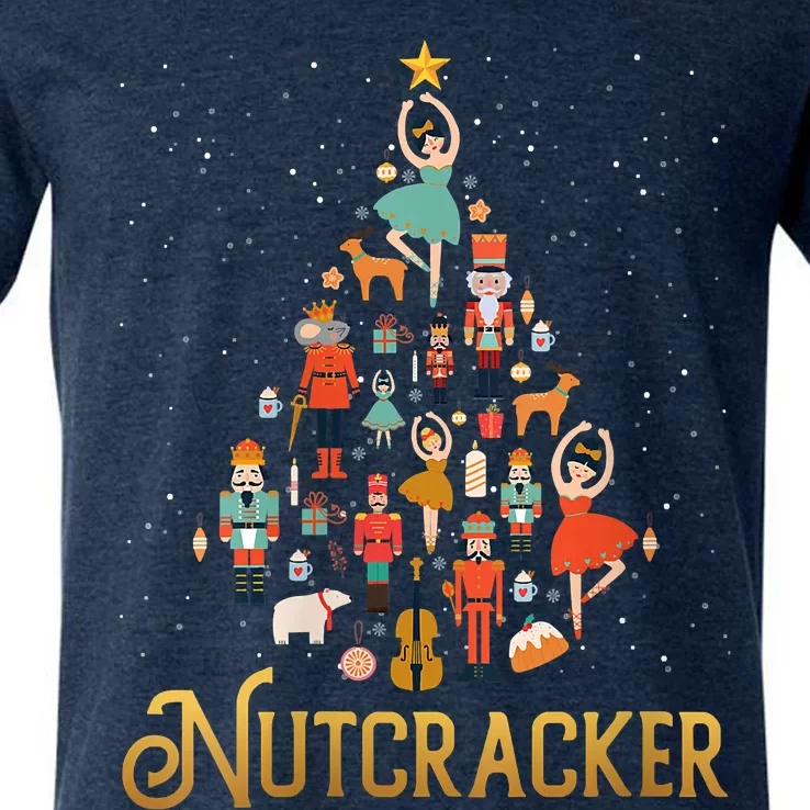 Retro Nutcracker Tree Ballet Dance Family Christmas Pajama V-Neck T-Shirt