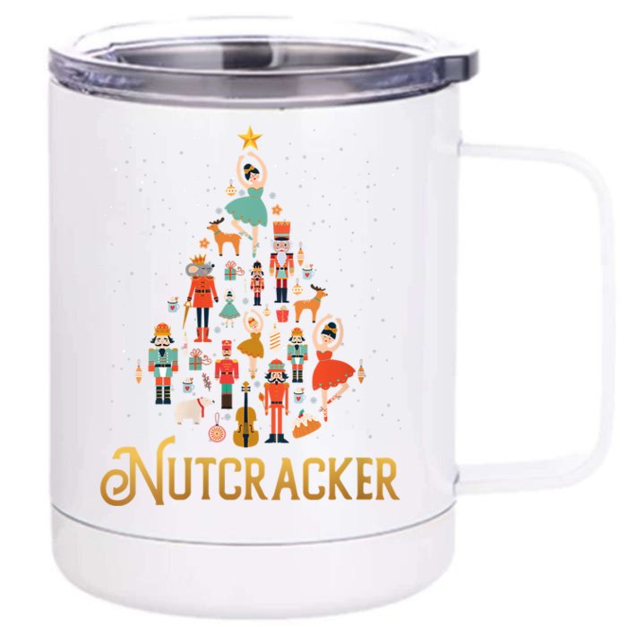 Retro Nutcracker Tree Ballet Dance Family Christmas Pajama Front & Back 12oz Stainless Steel Tumbler Cup