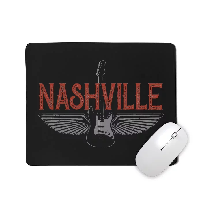 Retro Nashville Tennessee Guitar Wings Vintage Country Music Mousepad