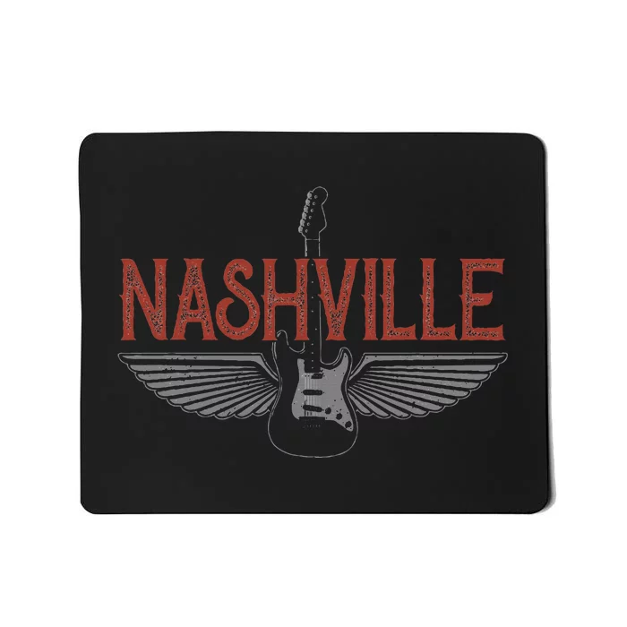 Retro Nashville Tennessee Guitar Wings Vintage Country Music Mousepad