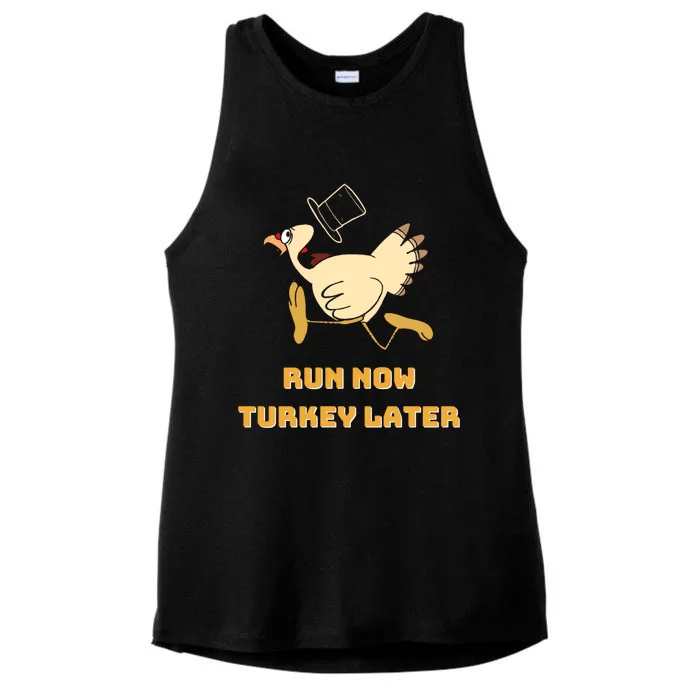 Run Now Turkey Later Funny Thanksgiving Running Marathon Gift Ladies Tri-Blend Wicking Tank