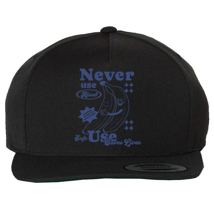 Retro Never Use Alone Harm Reduction Wool Snapback Cap