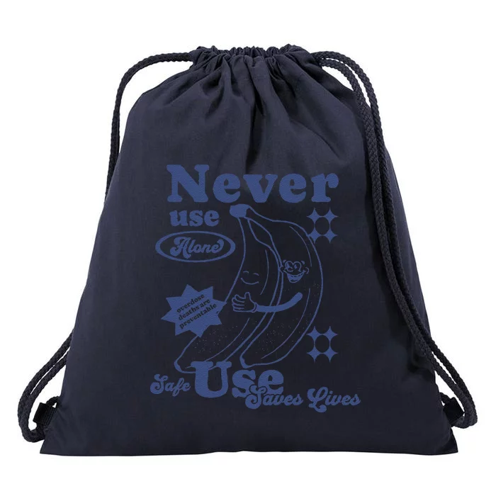 Retro Never Use Alone Harm Reduction Drawstring Bag