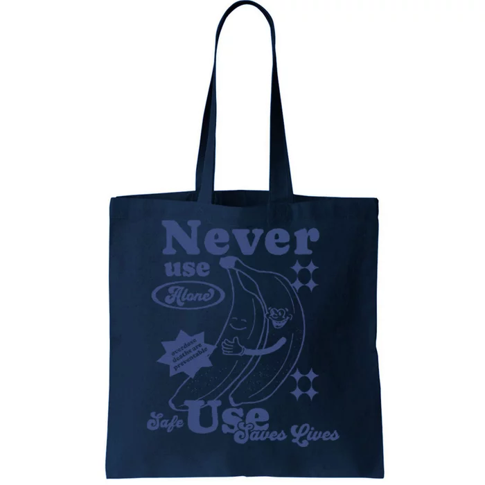 Retro Never Use Alone Harm Reduction Tote Bag