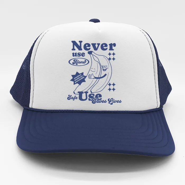 Retro Never Use Alone Harm Reduction Trucker Hat