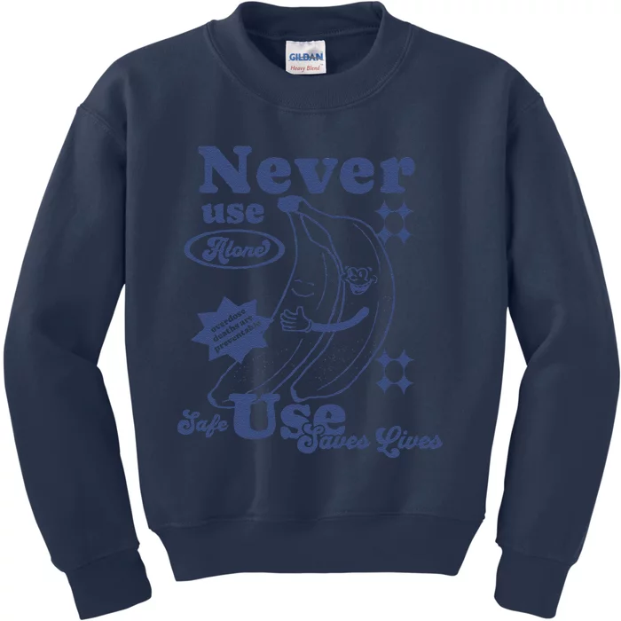 Retro Never Use Alone Harm Reduction Kids Sweatshirt