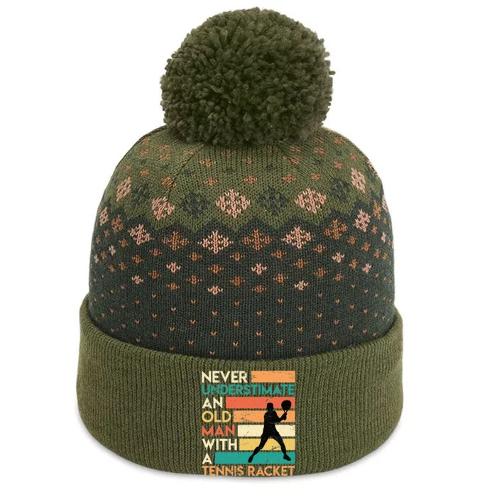 Retro Never underestimate an old man Tennis racket The Baniff Cuffed Pom Beanie