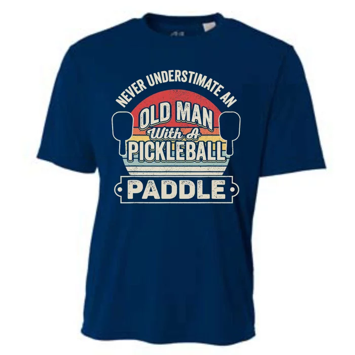 Retro Never Underestimate Old Man With Pickleball Paddle Cooling Performance Crew T-Shirt