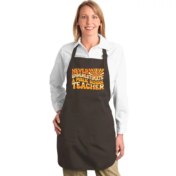 Retro Never Underestimate A Public A School Teacher Full-Length Apron With Pocket