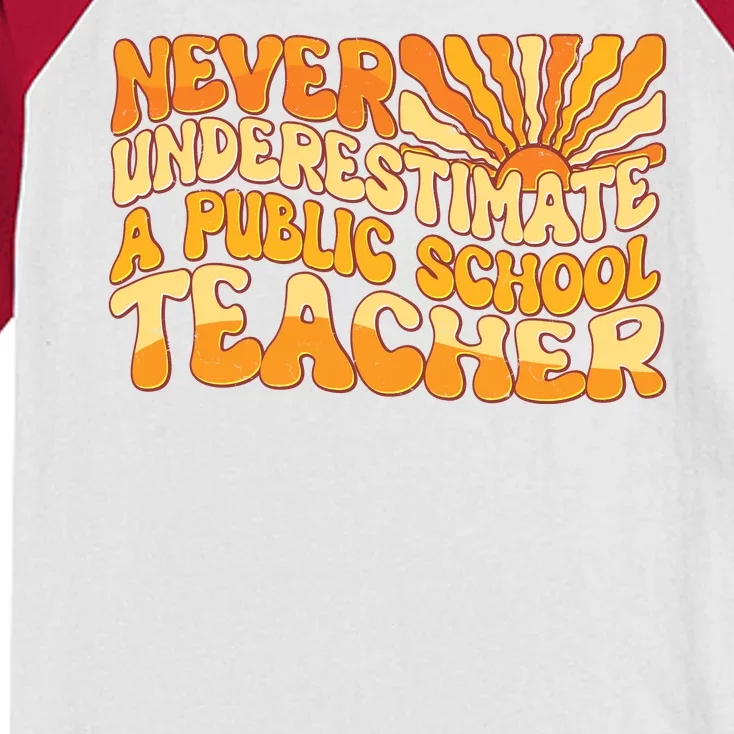 Retro Never Underestimate A Public A School Teacher Kids Colorblock Raglan Jersey