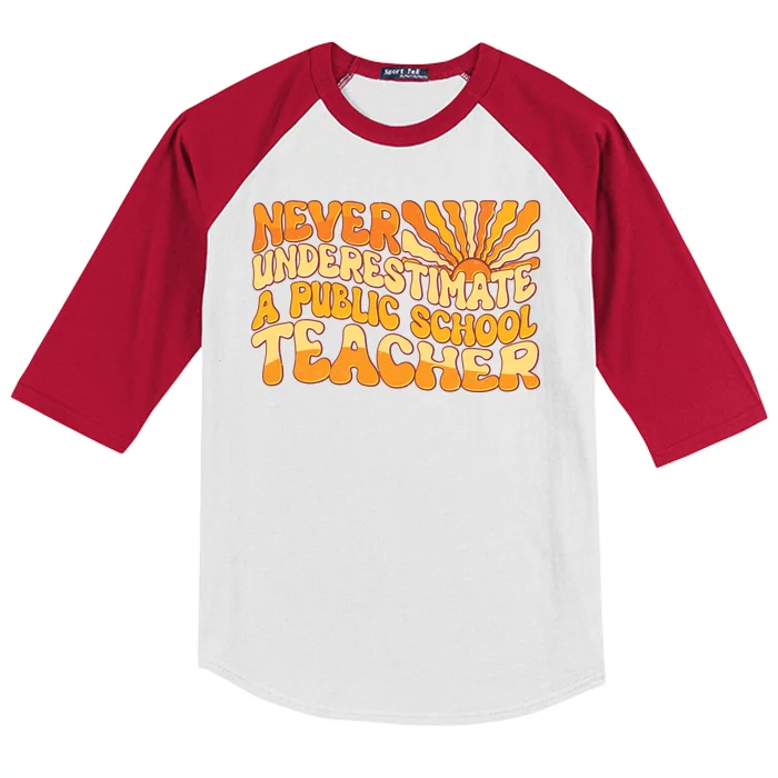 Retro Never Underestimate A Public A School Teacher Kids Colorblock Raglan Jersey