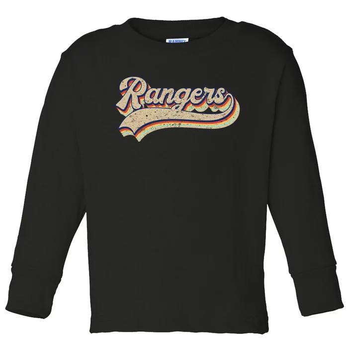 Rangers Name Vintage Retro Baseball Lovers Baseball Toddler Long Sleeve Shirt